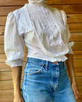 Antique Edwardian White Cotton Lace and Pintuck Blouse