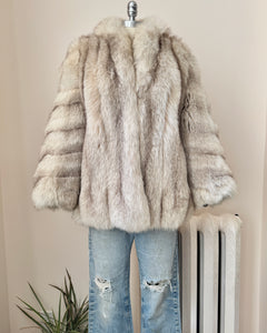 Vintage White Norwegian Fox Fur Kate Moss style Short Jacket Coat with Bell Sleeves Made in Canada Small 4