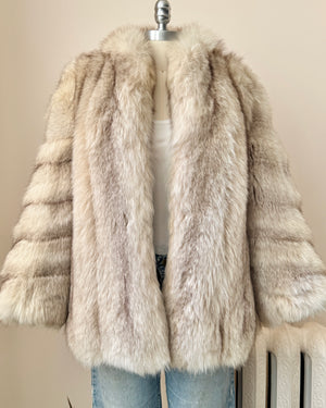 Vintage White Norwegian Fox Fur Kate Moss style Short Jacket Coat with Bell Sleeves Made in Canada Small 4