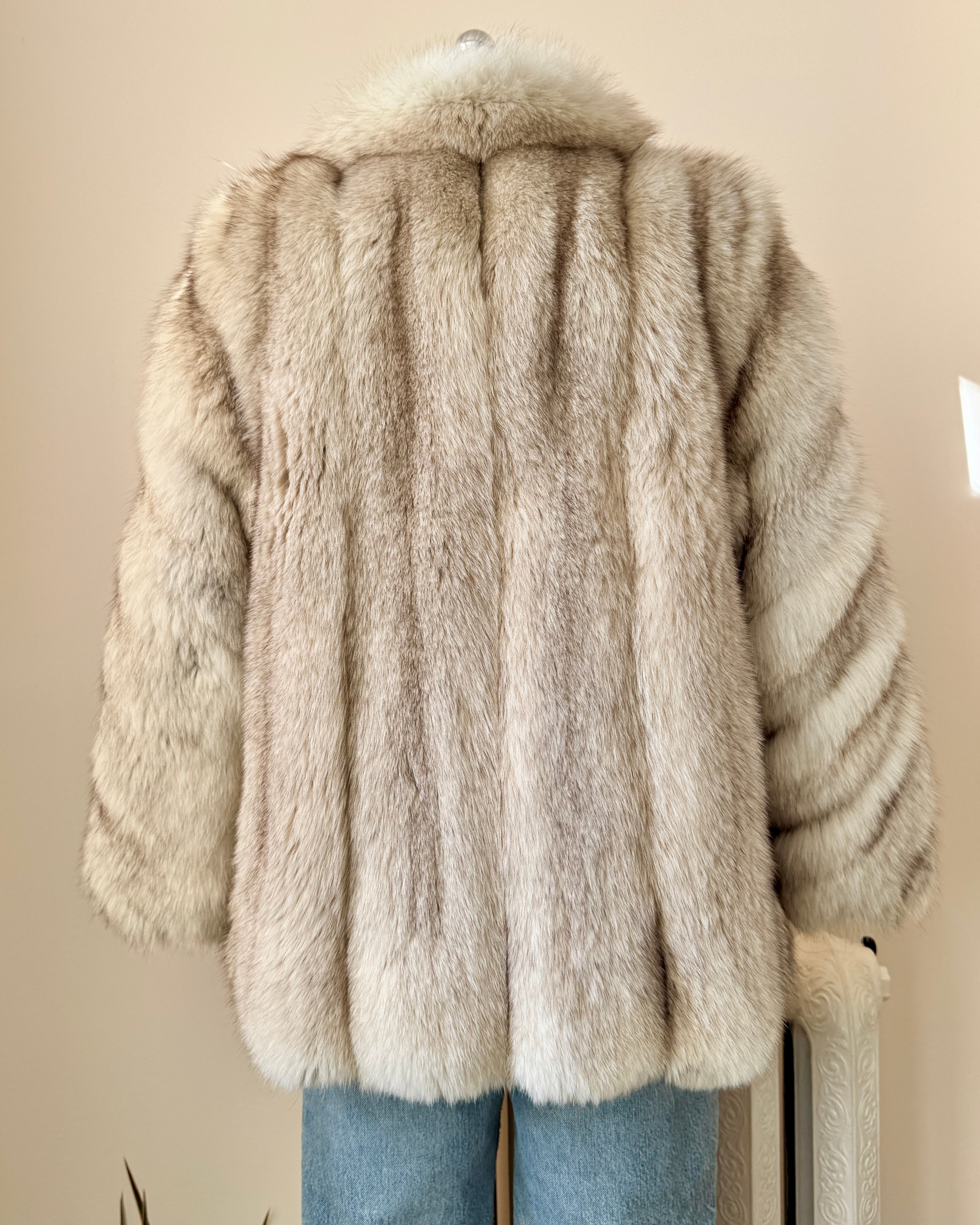 Vintage White Norwegian Fox Fur Kate Moss style Short Jacket Coat with Bell Sleeves Made in Canada Small 4