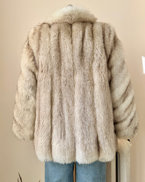 Vintage White Norwegian Fox Fur Kate Moss style Short Jacket Coat with Bell Sleeves Made in Canada Small 4