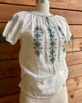 Vintage Romanian Linen Embroidered Peasant Top Blouse XS S
