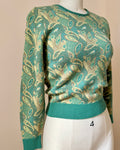 VINTAGE 1990s ELJEUNE Luxury Japanese Brand Green Paisley Sweater Crew S