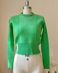 VINTAGE 1990s INNSBRUCK Austria Green Wool Rib Ski Sweater Fitted and Cropped S