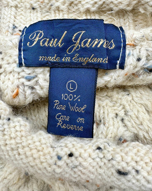 Vintage PAUL JAMES Handknit Oatmeal Aran Cable Fisherman Sweater M L