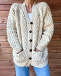 Vintage Handknit Cream Fisherman Cable Cardigan Sweater Pure Wool SM M L