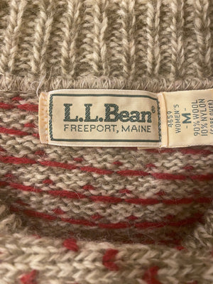 Vintage LLBEAN Freeport Maine Oatmeal and Red Birds Eye Norwegian Cardigan S